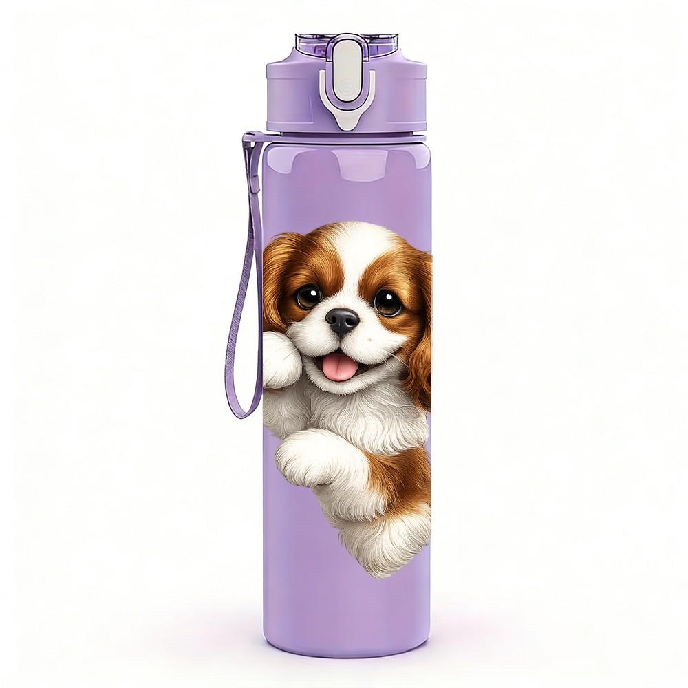 1PC Cute Puppy Dog 750ml Color Plastic Sports Water Bottle Leakproof Flip Straw Lid Suitable for Sports Office Home Use
