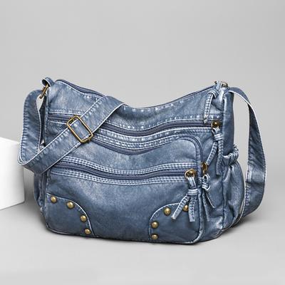 Studded Decor Crossbody Bag, Retro Style Shoulder Bag, PU Leather Multi Pockets Purse For Women