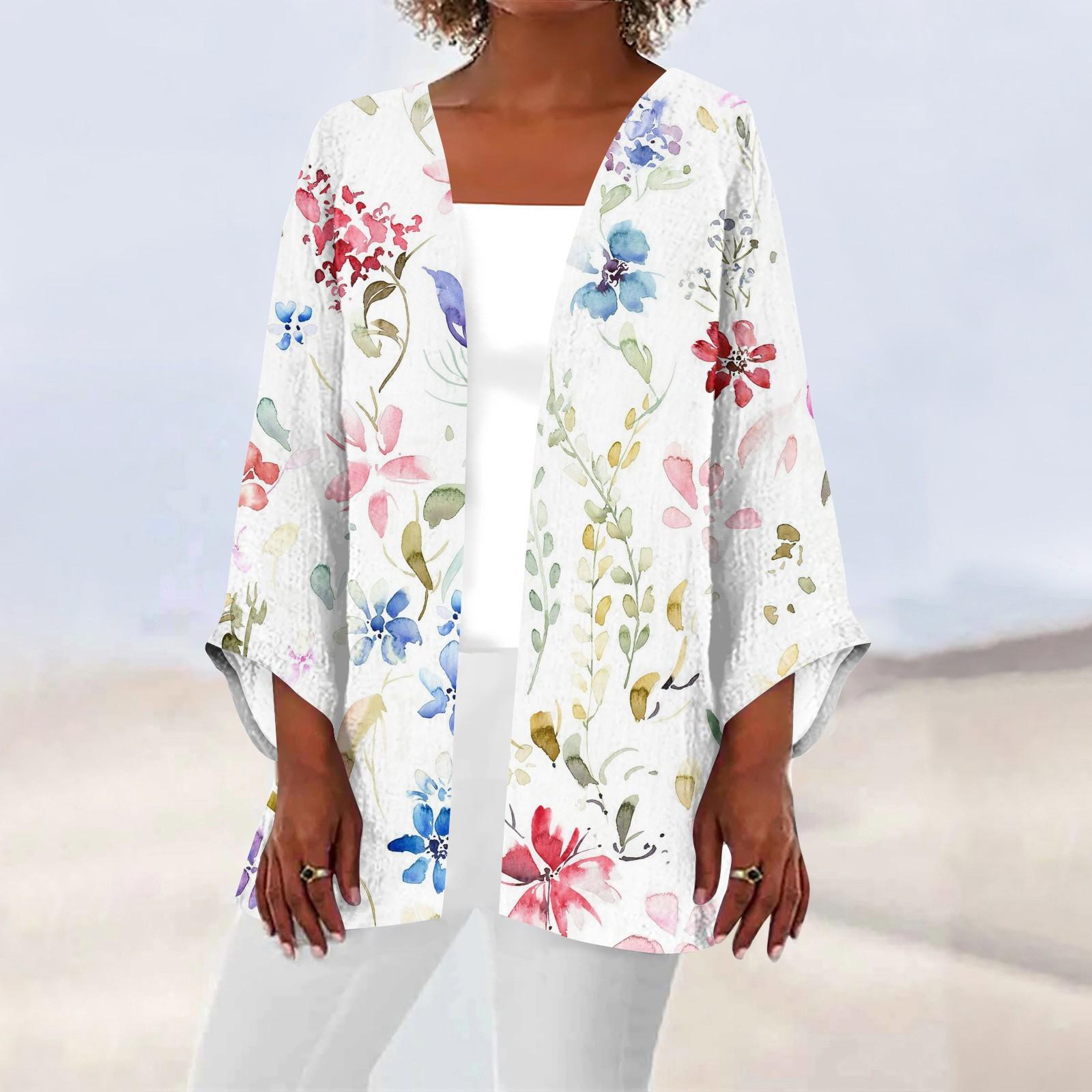 

Женская повседневная модная легкая куртка средней длины с принтом в стиле ретро, ​​кардиган белый