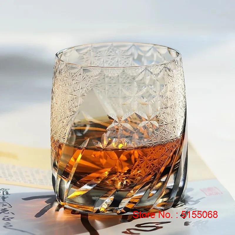 Vento, Fiore, Neve E Luna Temi Romantici Bicchiere Da Vino Kiriko di Edo Tagliato A Mano Cristallo Ambra Coppa Da Whiskey Opera D'Arte Brandy Snifter