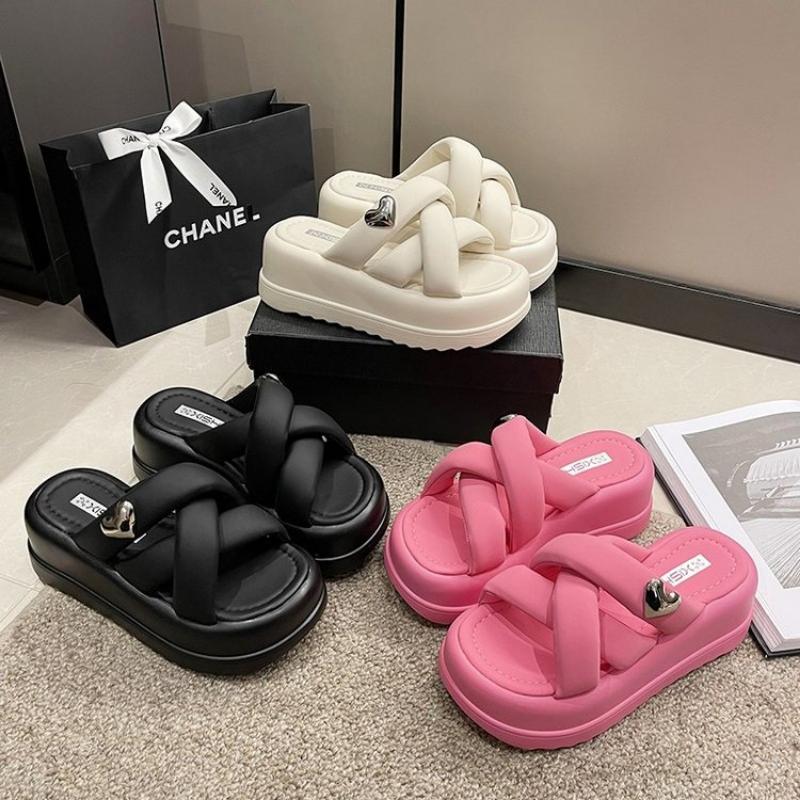 

Летние новые женские тапочки 2024 года сандалии на толстой подошве для улицы, повседневная женская обувь на высоком каблуке 35 покинуть белый