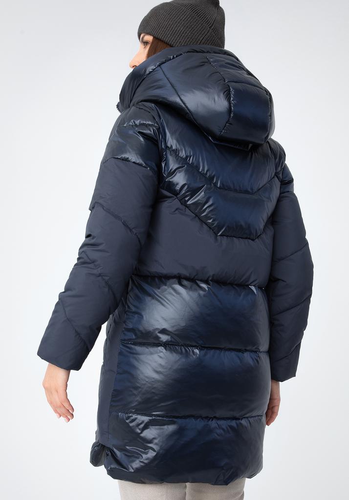 Wittchen Women's Down Coat In Combination Materials With Hood, Navy Blue, Navy Blue Nylon