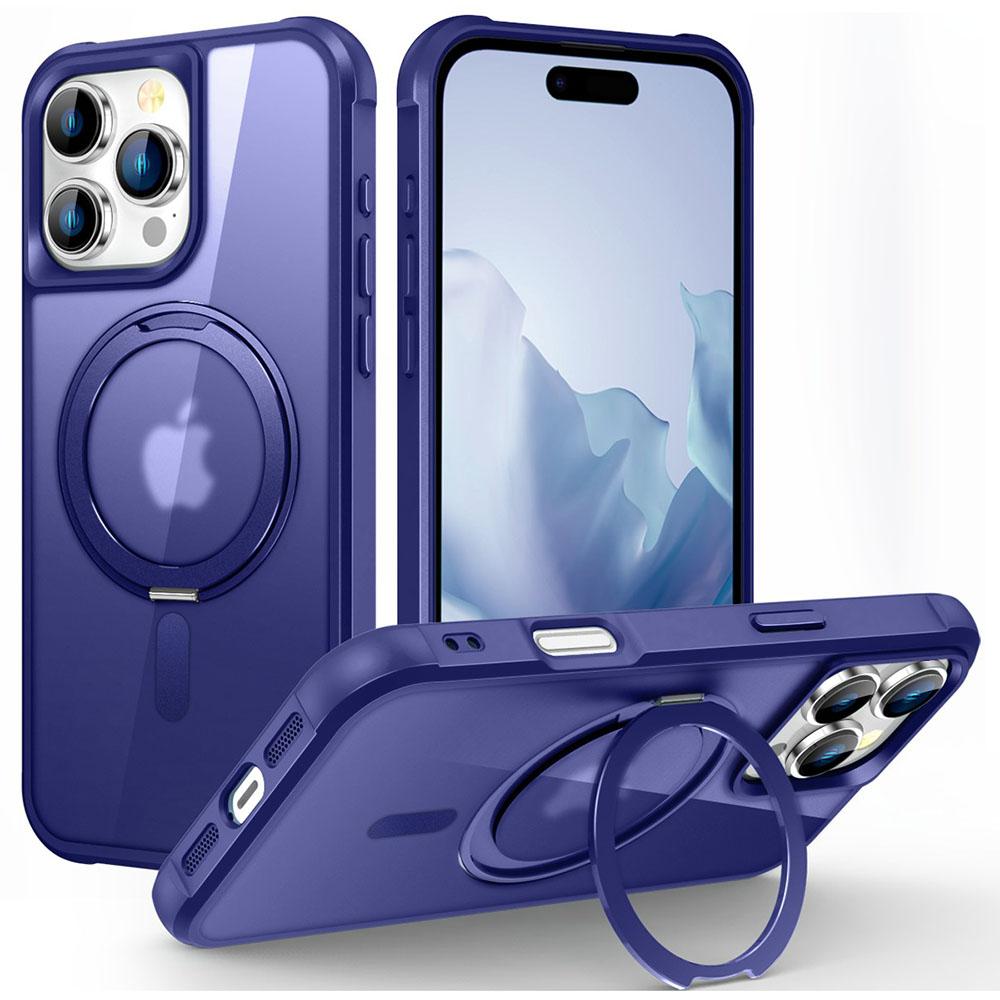 For iPhone 16 Pro Max Case Compatible with MagSafe Rotatable Ring Kickstand TPU+PC Phone Cover