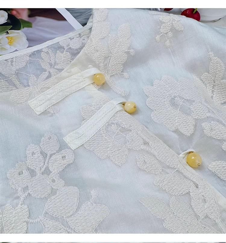 Women's Summer Asymmetrical Jacquard Cardigan with Frog Button and Crochet Design