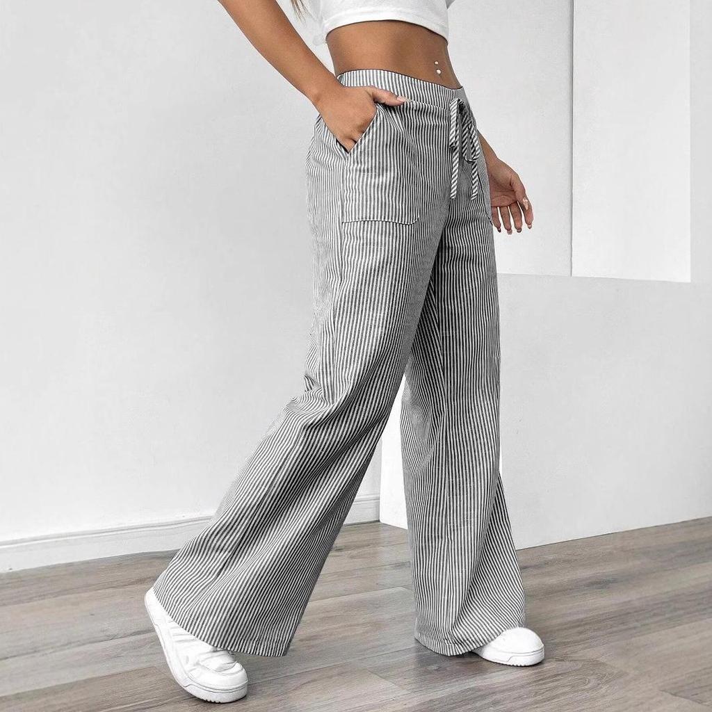 2024 Casual Versatile Striped Wide Leg Women's Trousers