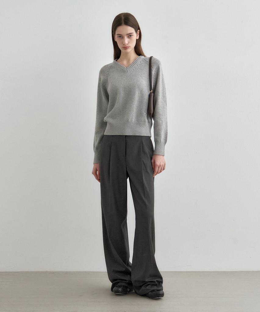 MONGDOL Single-Pleat Wide Slacks Charcoal Mdpt025Charcoal