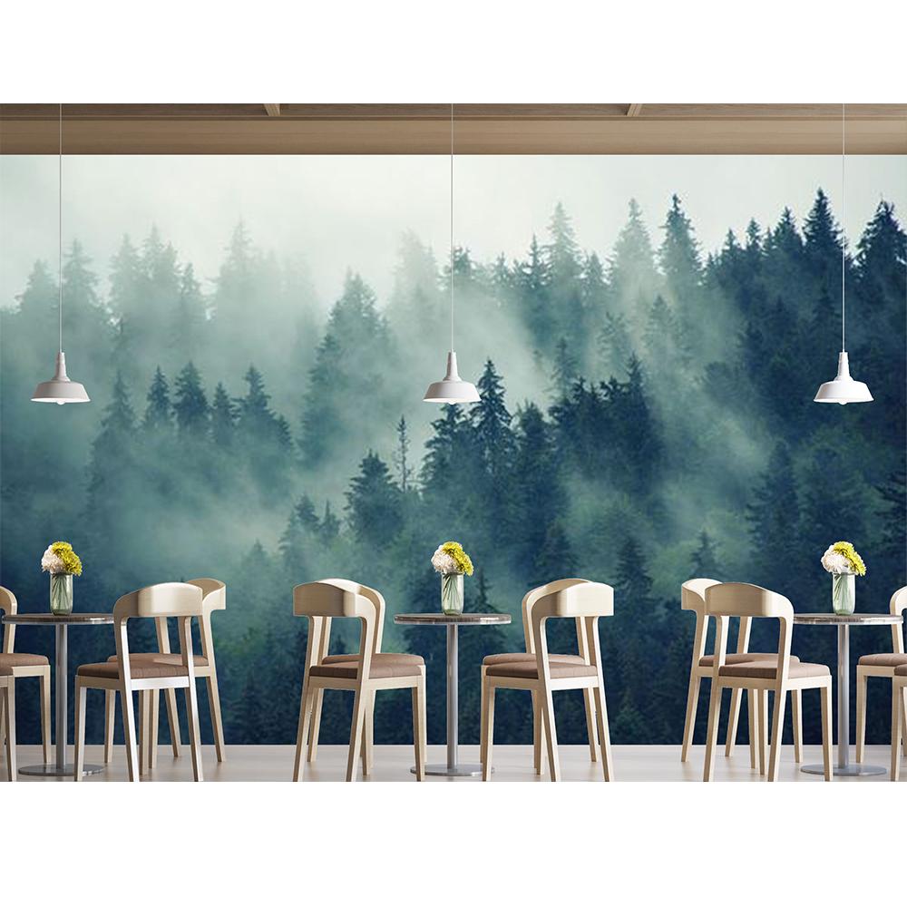 Foggy Forest Woodland Wallpaper Green Nature Landscapes Wall Murals For Bedroom Living Room Home Decor Wallpaper