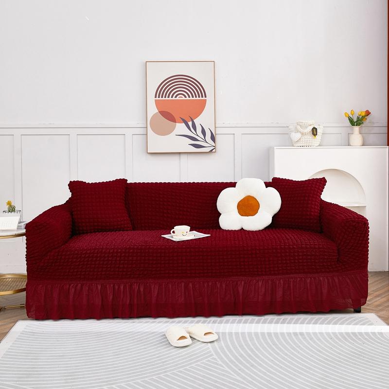 Premium Elegant Elastic Sofa Cover Light Luxury Stretchable Fabric Full Coverage with Seersucker Skirt Perfect for Living Room Decor