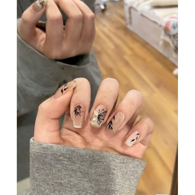 

2024 National Style Cat Eye Nail Stickers Elegant Micro Glass Bead Fake Nails Handmade Fancy Short Wear Armor XS New China Guofeng Cat s Eye