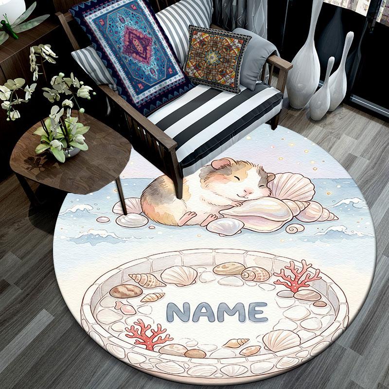 Custom Name,Beach Animals pattern round rug,Carpet Rug for Living Room Bedroom Playroom ,Non-slip Floor Mat,Holiday Gifts and Birthday Gifts.