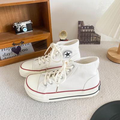GD07 wiecznie popularne buty płócienne high-top na grubej podeszwie z cholewką mango, damskie, letnie, cienkie, niszowe buty na deskę, małe białe buty