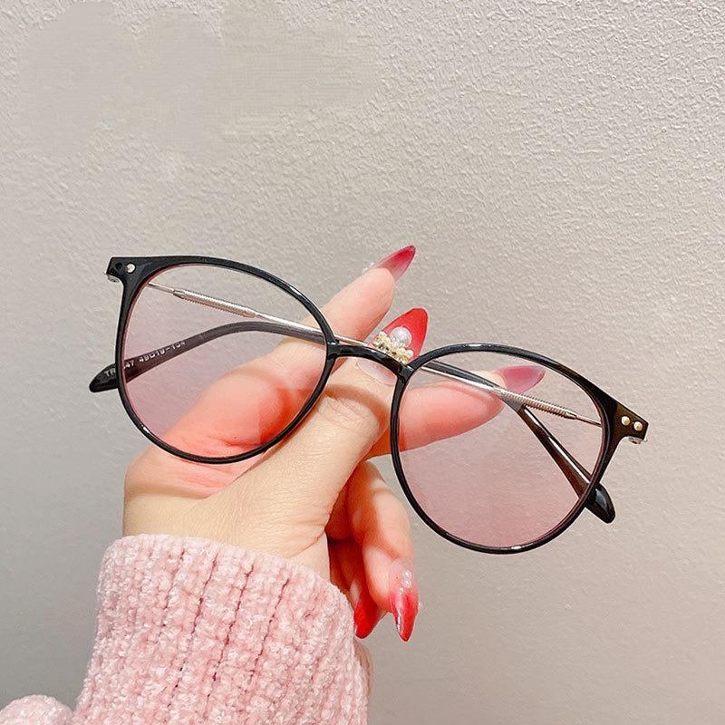 3Pcs Tender Blush Anti Radiation Eyeglasses for Women Round Frame Sun Glasses
