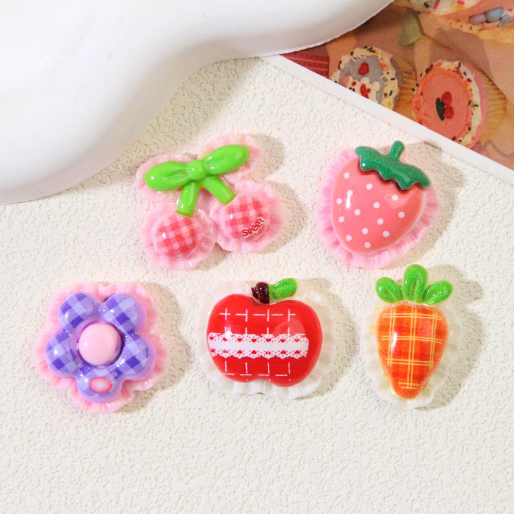 Cute Plaid Lace Fruit DIY Accessory Kit for Shoes, Phone Cases, and Hair Clips
