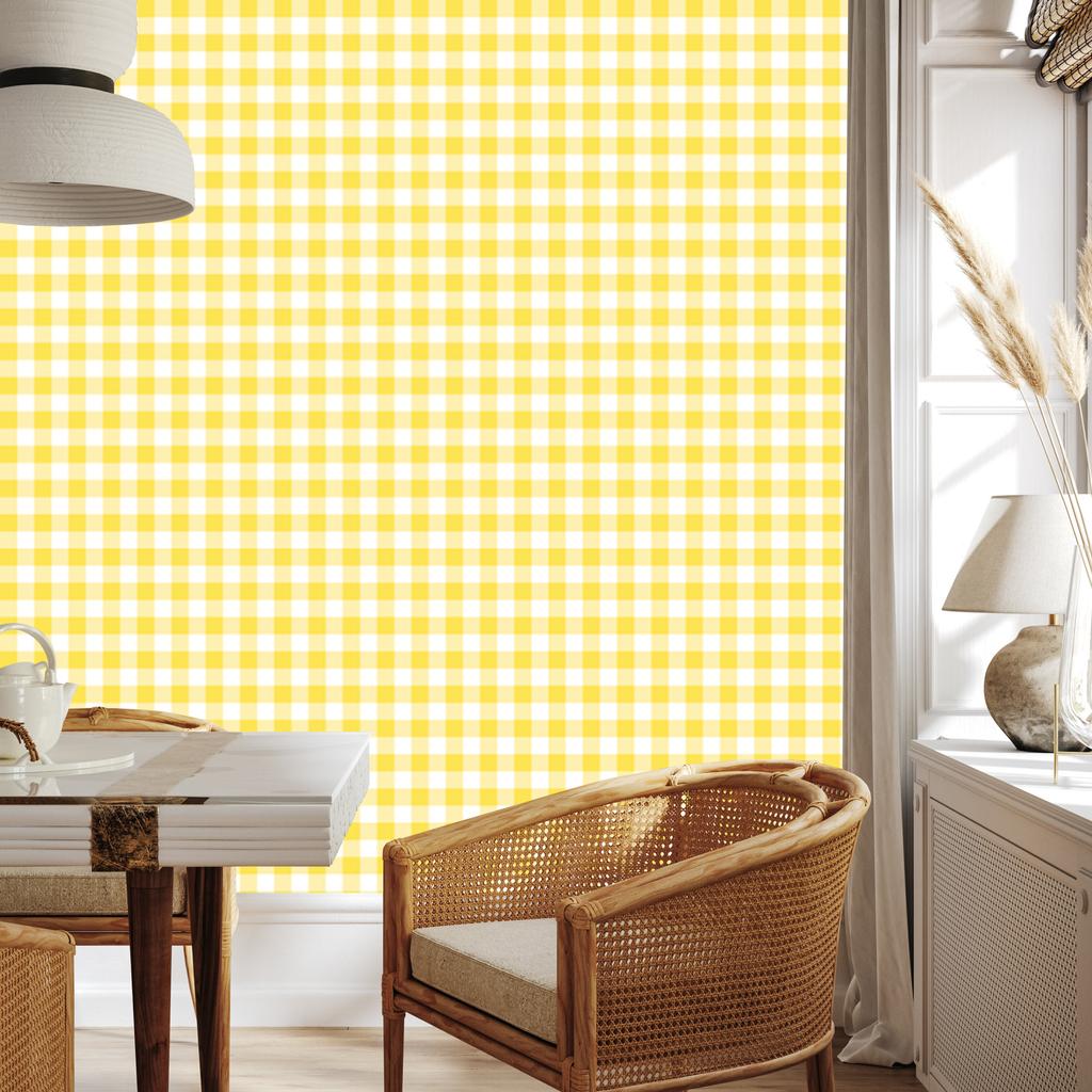 Yellow Checkered Wallpaper in Cream, White and Yellow for Living Room and Bedroom 50x1000