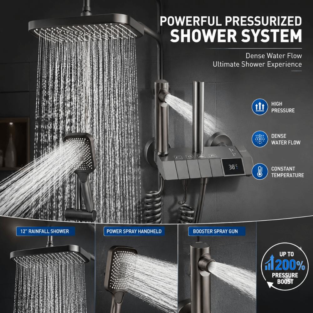 Système de Douche Gris Ensemble de Douche Pluie Haute Pression Ensemble de Robinet de Douche Numérique Économie d'Eau