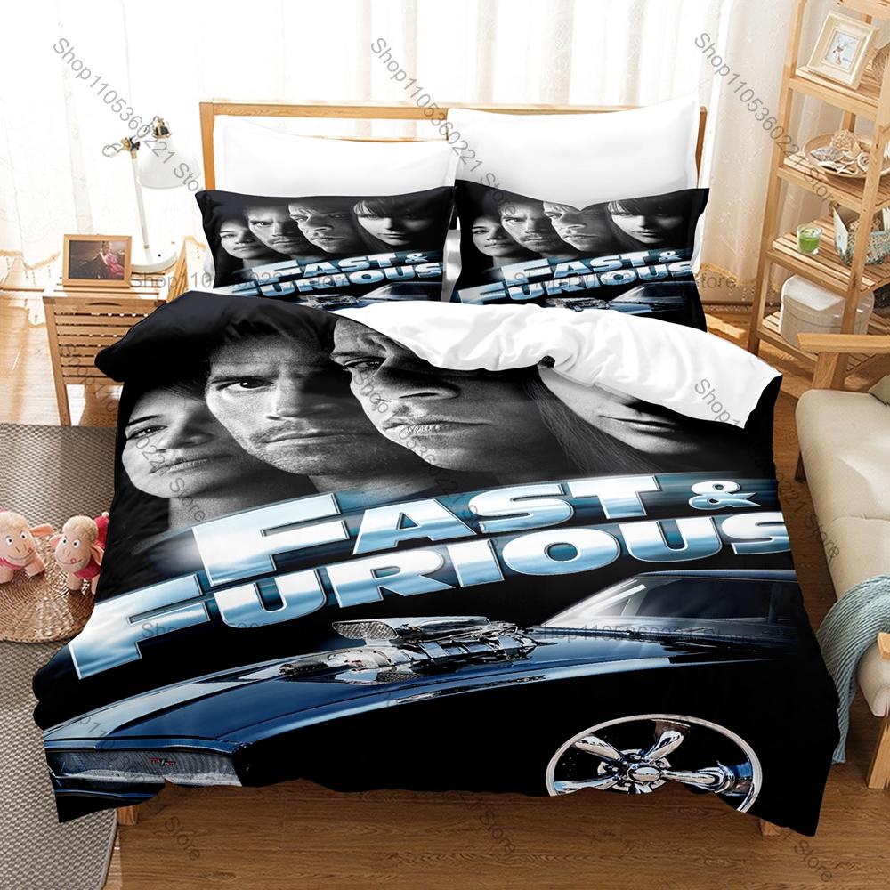 Cool Fast and Furious Classic Sports Car Dom Toretto HD Print Bedding Set Duvet Cover 2 Pillowcases Polyester Boys Racing Room D