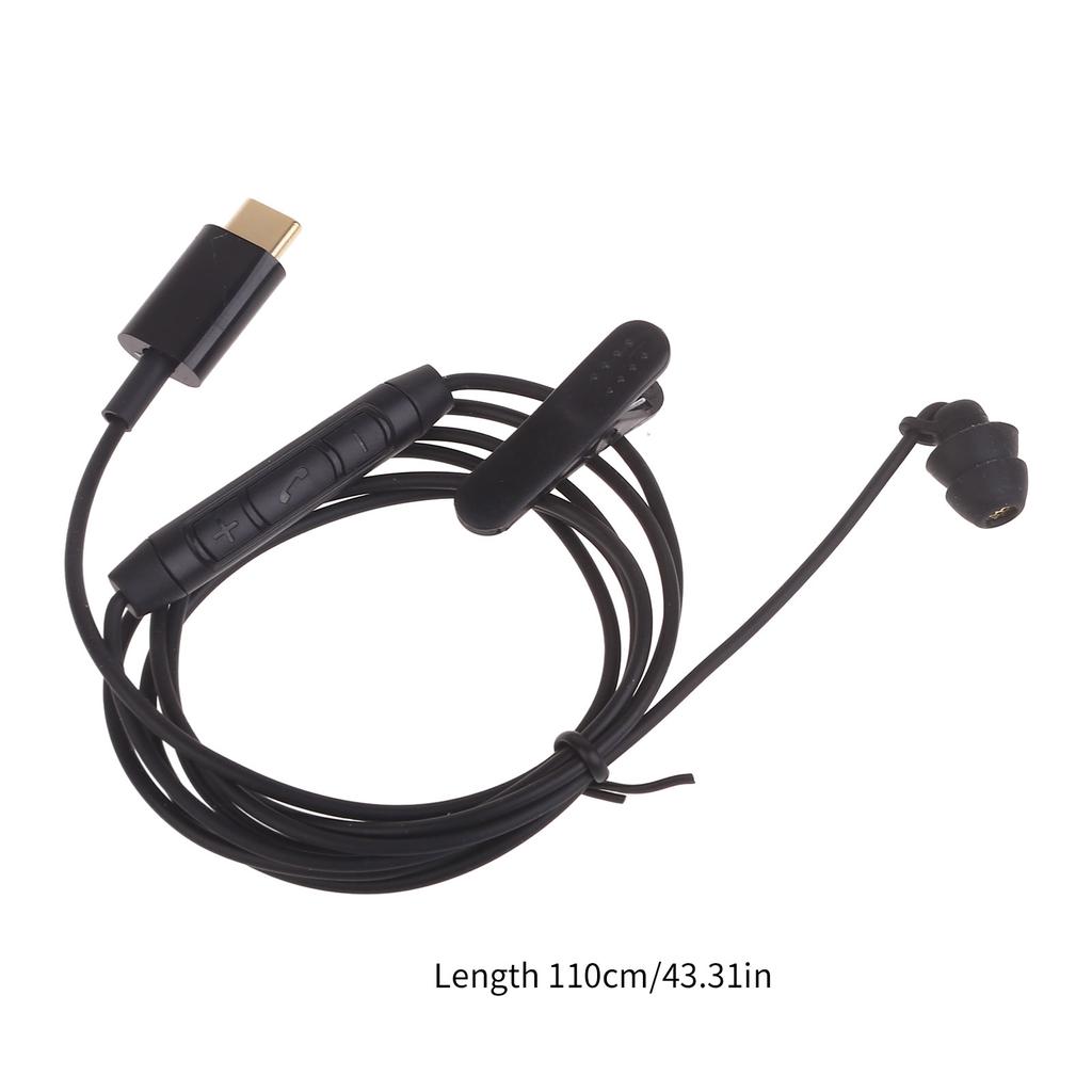 USB Type C Earphones Single Earbuds One Side Earplugs with Microphone Stereo Sound Reinforced Cord for Mobile Phone