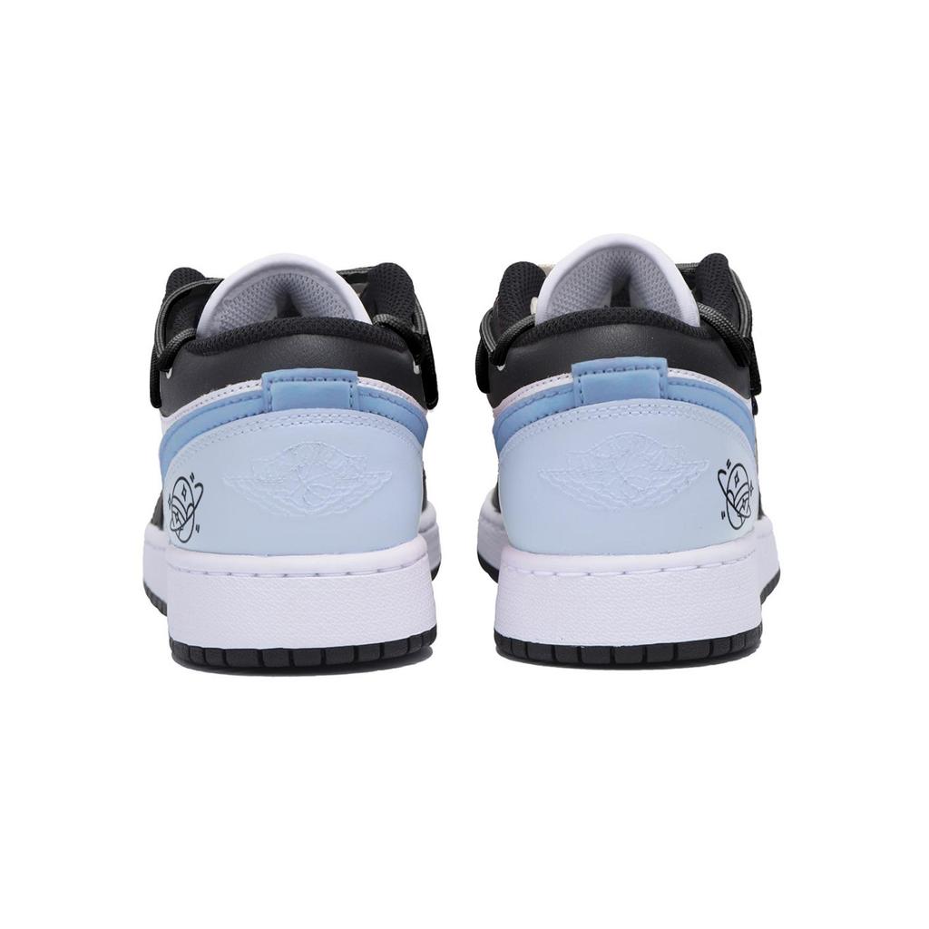 Jordan Air Jordan 1 Slip Resistant Abrasion Resistant Low top Vintage Basketball Shoes Men's Black White Blue 553558-131(Team85-)