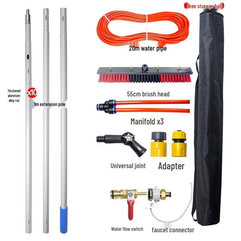 Portable Telescopic Solar Panel Cleaning Brush with Water Flow