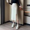 Split Knit Hip Hugging Fish Tail Half Skirt for Women In Spring and Autumn New High Waist Slimming Striped Mid Length Skirt