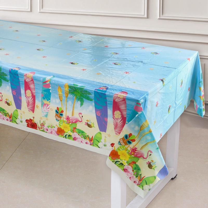 Hawaiian Party Disposable Tablecloth Grass Flowers Pattern Table Cover Tropical Summer Beach Birthday Party Decoration Supplies
