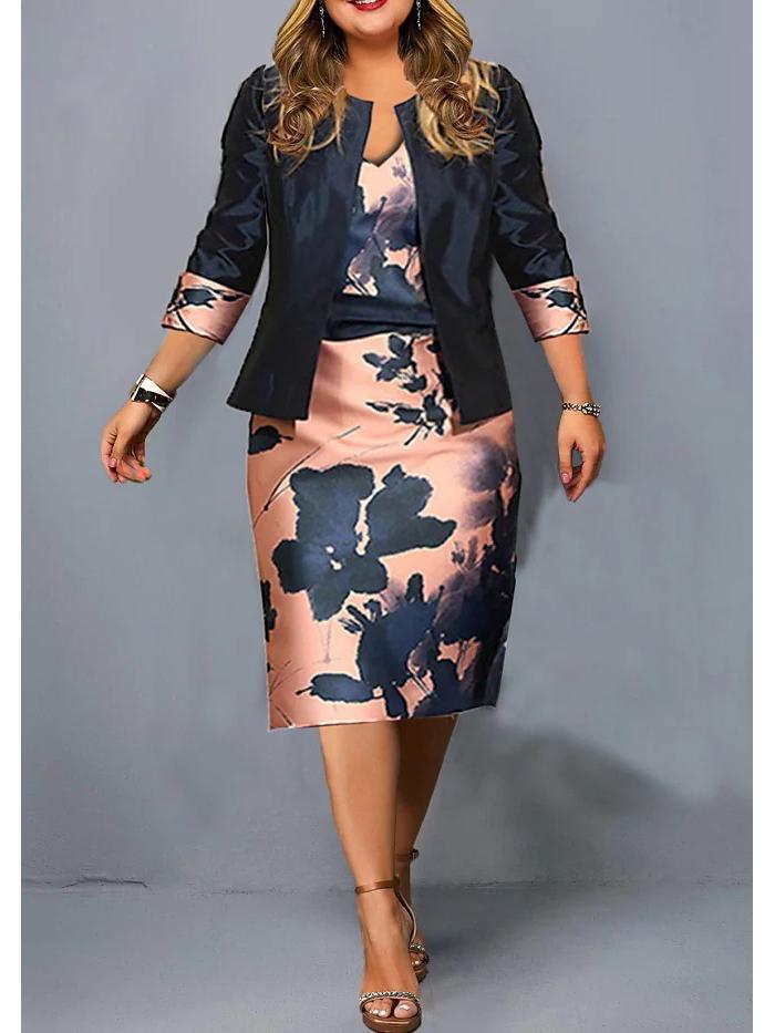 Completo due pezzi taglie forti da donna: Top a Maniche Corte e Gonna Avvolgente sui Fianchi