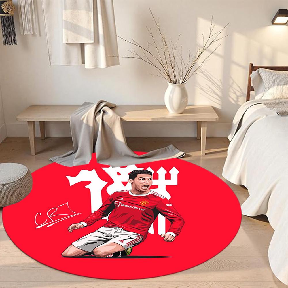 Cristiano Ronaldo Round Carpet Perfect for Balcony Bedrooms Outdoor Game Room Anti-slip Round Rug Decorate Offices Birthday Christmas Gift