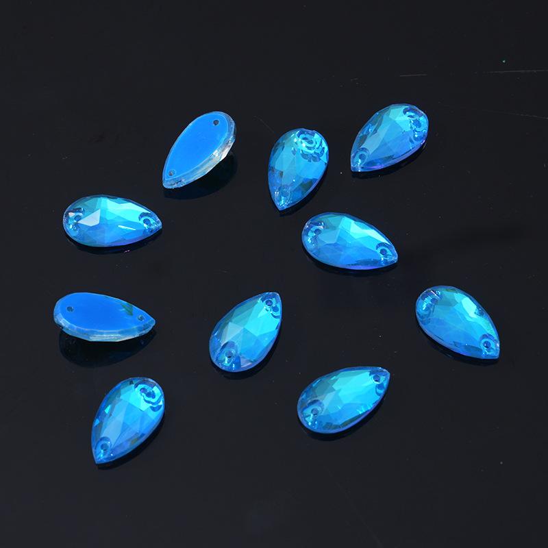 K9 Weichen Water Drop-Shaped Fluorescent Boutique Inverted Edge Glass Flat Buckle Glass Hand Seam Drill, Double Hole Flat Bottom Drill Diy Accessories