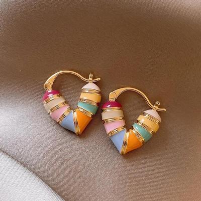 Women's Rainbow Heart Two-Tone Unique Ring Earrings