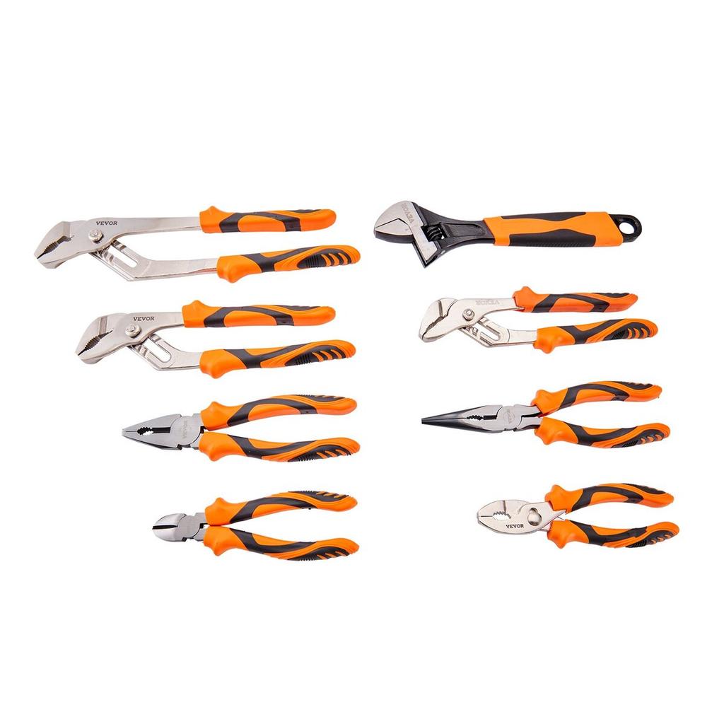 Pliers Set, 8-Piece, High Carbon Steel, 12"/10"/8" Groove Joint Pliers, 8" Linesman's Pliers, 6" Slip Joint Pliers, 8" Long Nose Pliers, 6" Diagonal