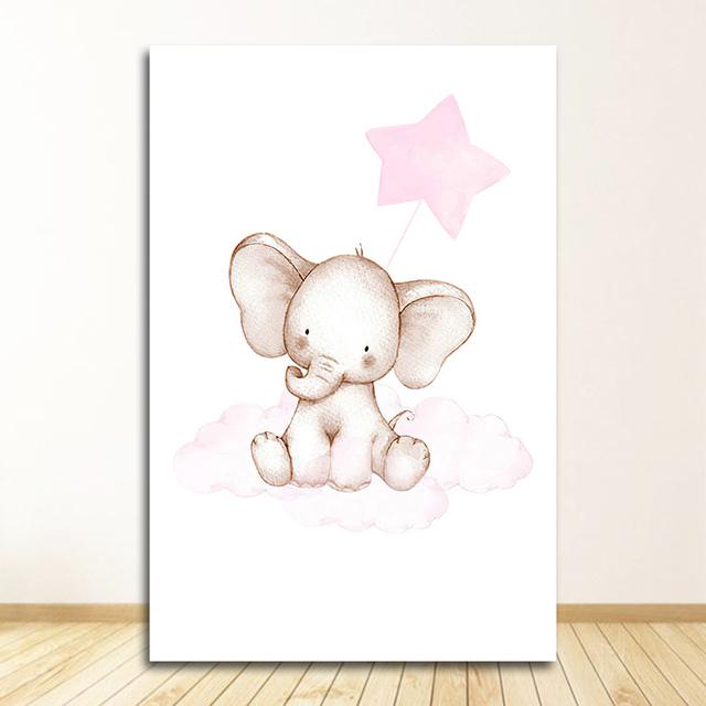 Pictură Nordic Copii Copii Decor Dormitor Iepuraș Girafă Urs Poză Animal drăguț Luna Creșă Copil Artă Perete Canvas Print