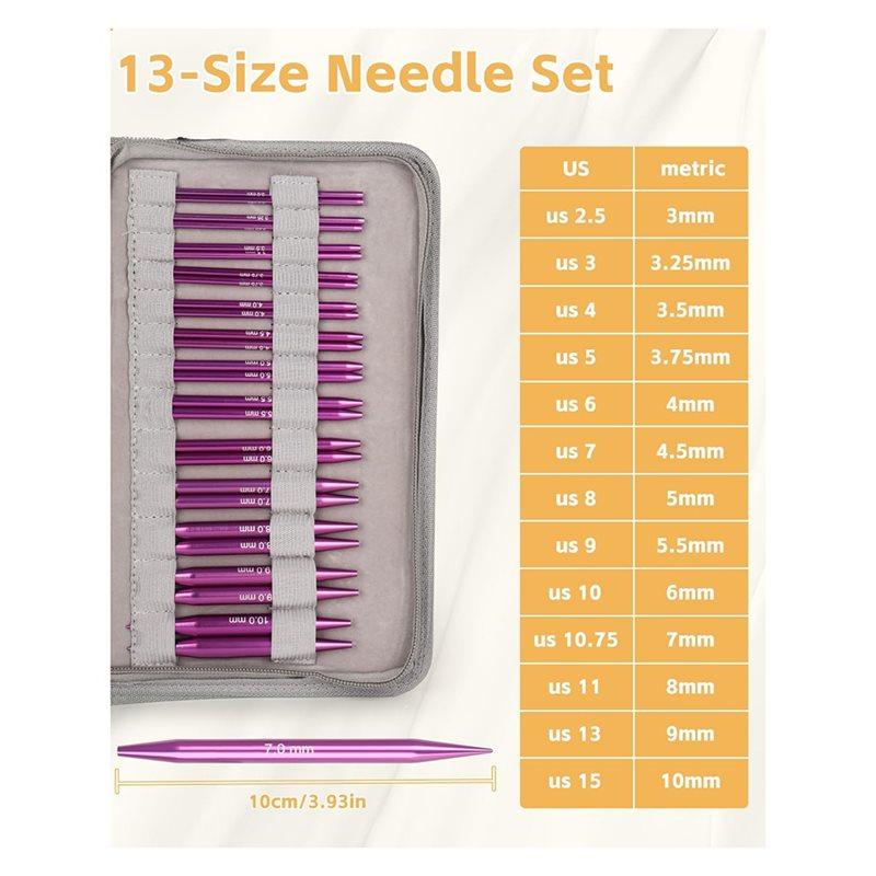 ABBP-Circular Knitting Needle Set- 13 Sizes In 3.0 To 10.0 Mm Range, Includes Leather Storage Case& 4 Cables For Blanket Making