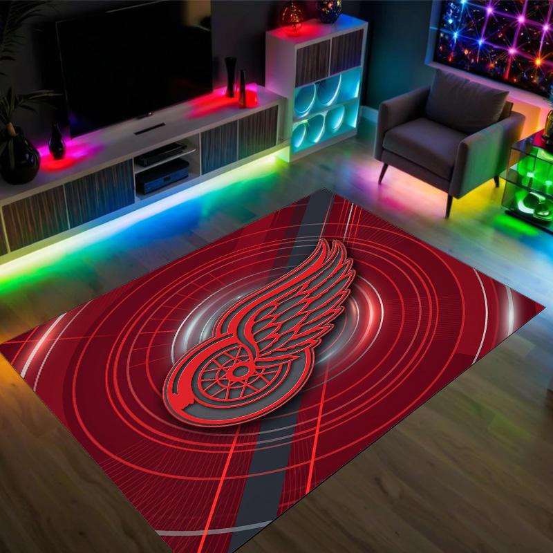 Detroit Red Wings Design Crystal Velvet Carpet Cozy Non?Slip Printed Rug For Bedroom Living Room Entrance