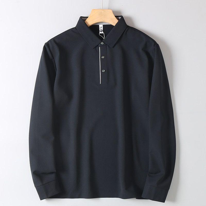 Foreign Trade Surplus Order American Fleece-lined High end Knitted Lapel Long sleeve Base T-shirt Men's Spring and Autumn Business Leisure Polo Shirt