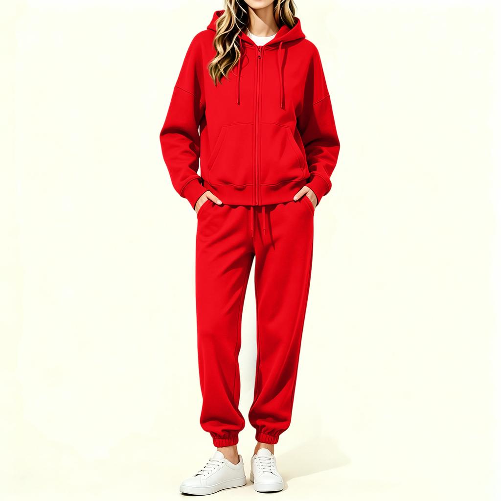 Women's Lined Zip Up Hoodie and Wide Leg Pants Set Casual Loungewear