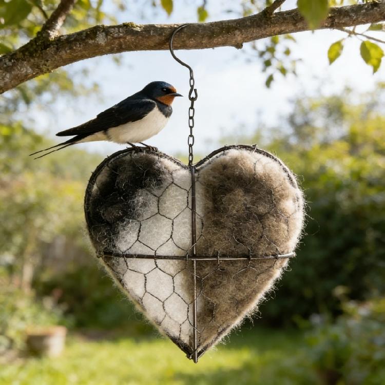 Durable Metal Heart Form Bird Shelter With Fiber Filling Great For Tiny Birds