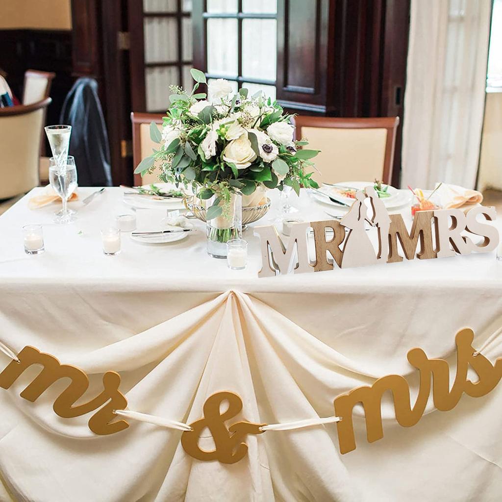 A20F-Wooden Mr And Mrs Signs For Wedding Table Decoration, Wedding Present For Party Table Photo Props Dinner Decoration