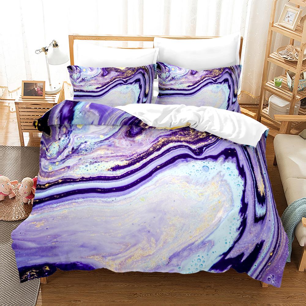 Dreamy Purple Marble Bedding Set Soft Brushed Polyester Duvet Cover Queen Twin Double Single Size INS Princess Room Decoration