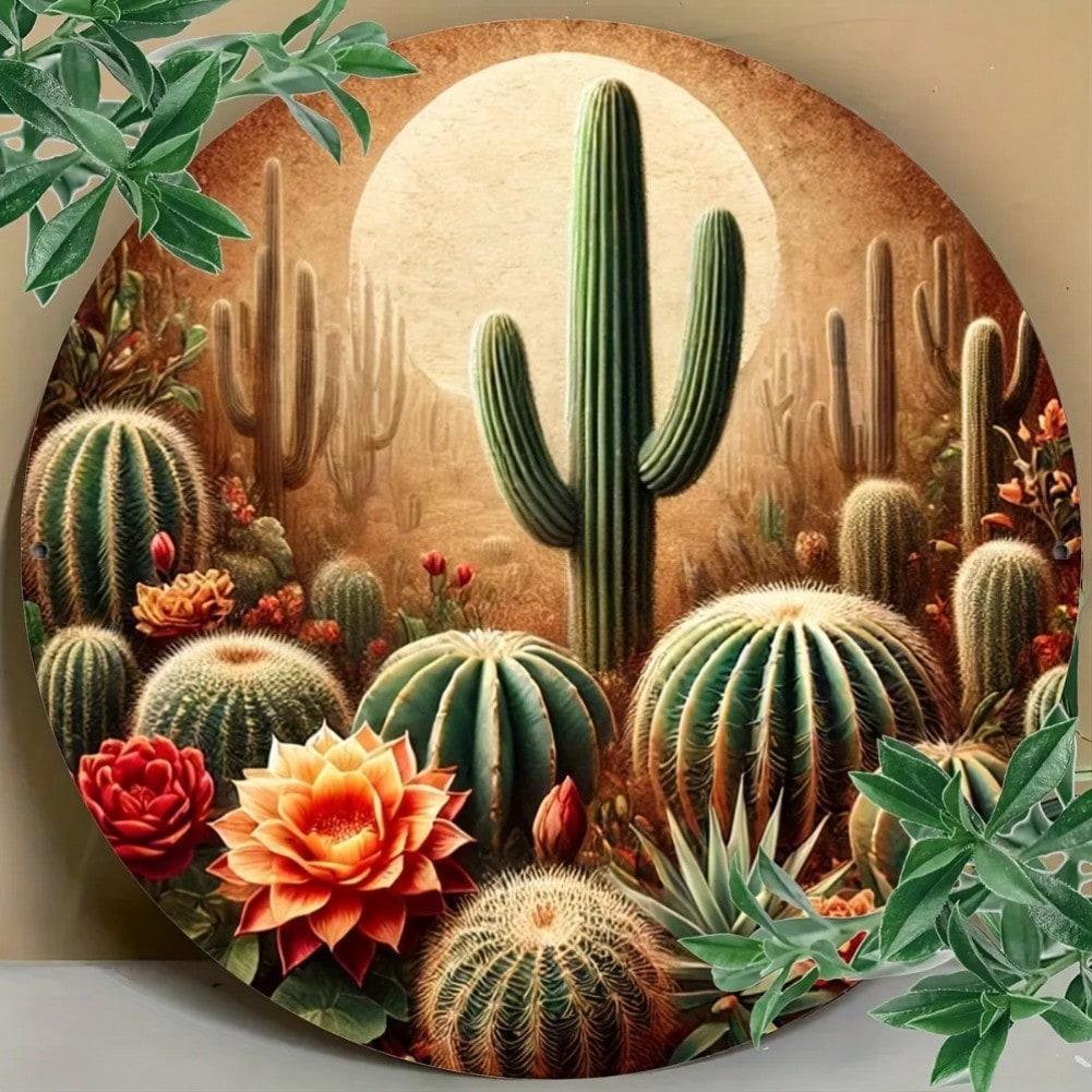 Железный Цветок Кактуса Металлическое Настенное Искусство с Имитацией Рельефа Весенний Декор Подарок на Новоселье 20x20 разноцветный