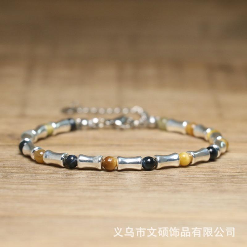 Green Aventurine & Silver Bamboo Bracelet – Adjustable Dainty Jewelry, Growth Calm Gift for Women