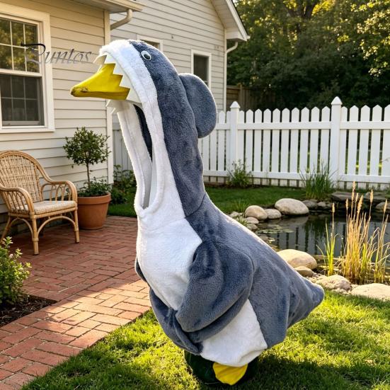 Summer Holiday Garden Accents Shark Porch Goose Outfit, Cute Gray Costume with 3D Fin Durable Statue Suit Design for 23" Gooses Decoration, Patio Yard