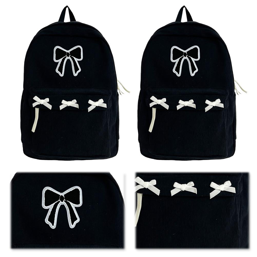 Cute Bowknot Aesthetic Backpack Corduroy Casual Travel Daypack Student Rucksack for Girls Women High School College Work