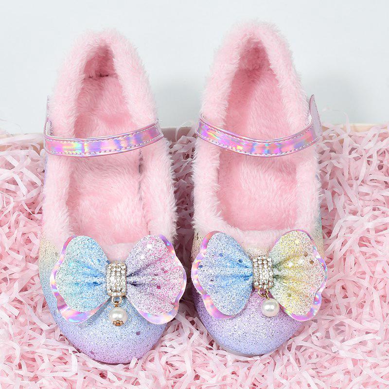 Girls' 2025 Korean Style Princess High Heel Leather Shoes with Colorful Sequins