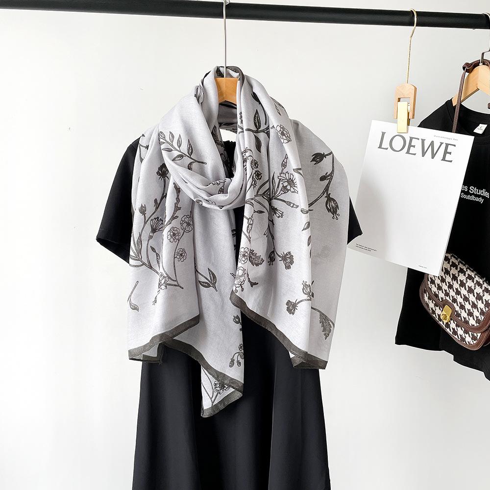 New cotton and linen scarf women's autumn high-end silk scarf soft cashew print angora red shawl headscarf