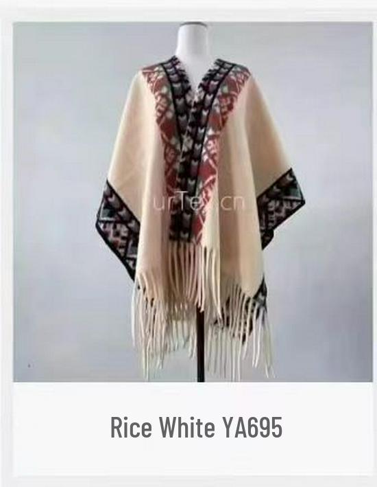 Elegant Ethnic Ink Painting Cape Shawl with Tassels - Versatile Travel Scarf Cloak