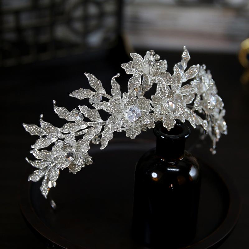 European Style New Luxurious and Atmospheric Zircon Flower Bride Wedding Crown Headdress Crown Tiara Hair Accessories