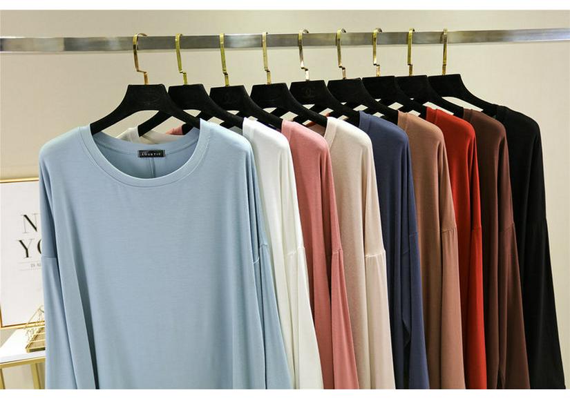 Women's Loose Modal Cotton Long Sleeve Top - Spring/Summer Plus Size Lightweight Slimming Round Neck Solid Color Base Layer.