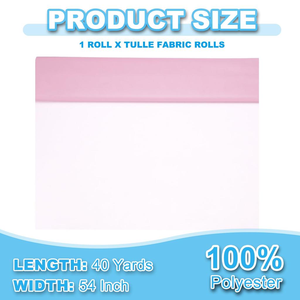 PATIKIL Tulle Fabric x 40 Fabric Tulle Ribbon Net DIY Wedding Party Pom Pom Table Gift Pink Roll, 54" Yards, Spool, Bolt, Crafts, Decorations, Skirt,
