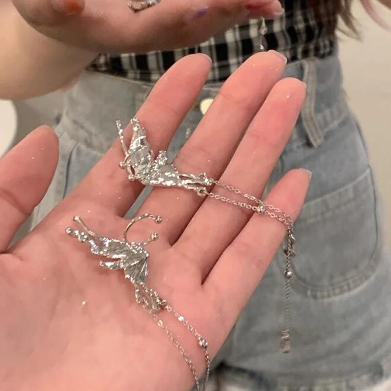 Y2K Unregelmäßige Flüssigkeit Ohrringe für Frauen Silber Farbe Hip-Hop Punk Mode Geometrische Ohrring Clip Mädchen 2024 Trendy Party Schmuck