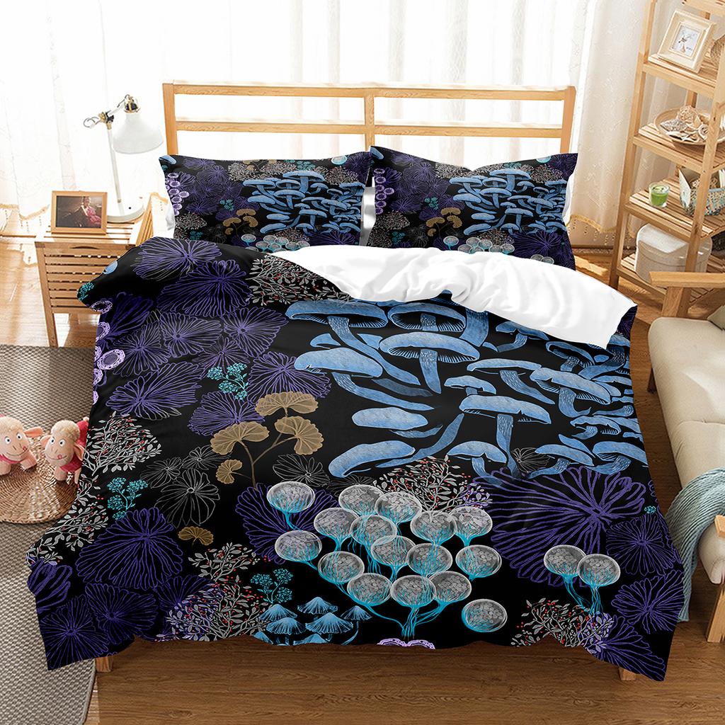 Mushroom Duvet Cover Collection Microfiber Wild Plants Flowers Bedding Collection Nature Botanical Animal Comforter Cover Single Queen Size